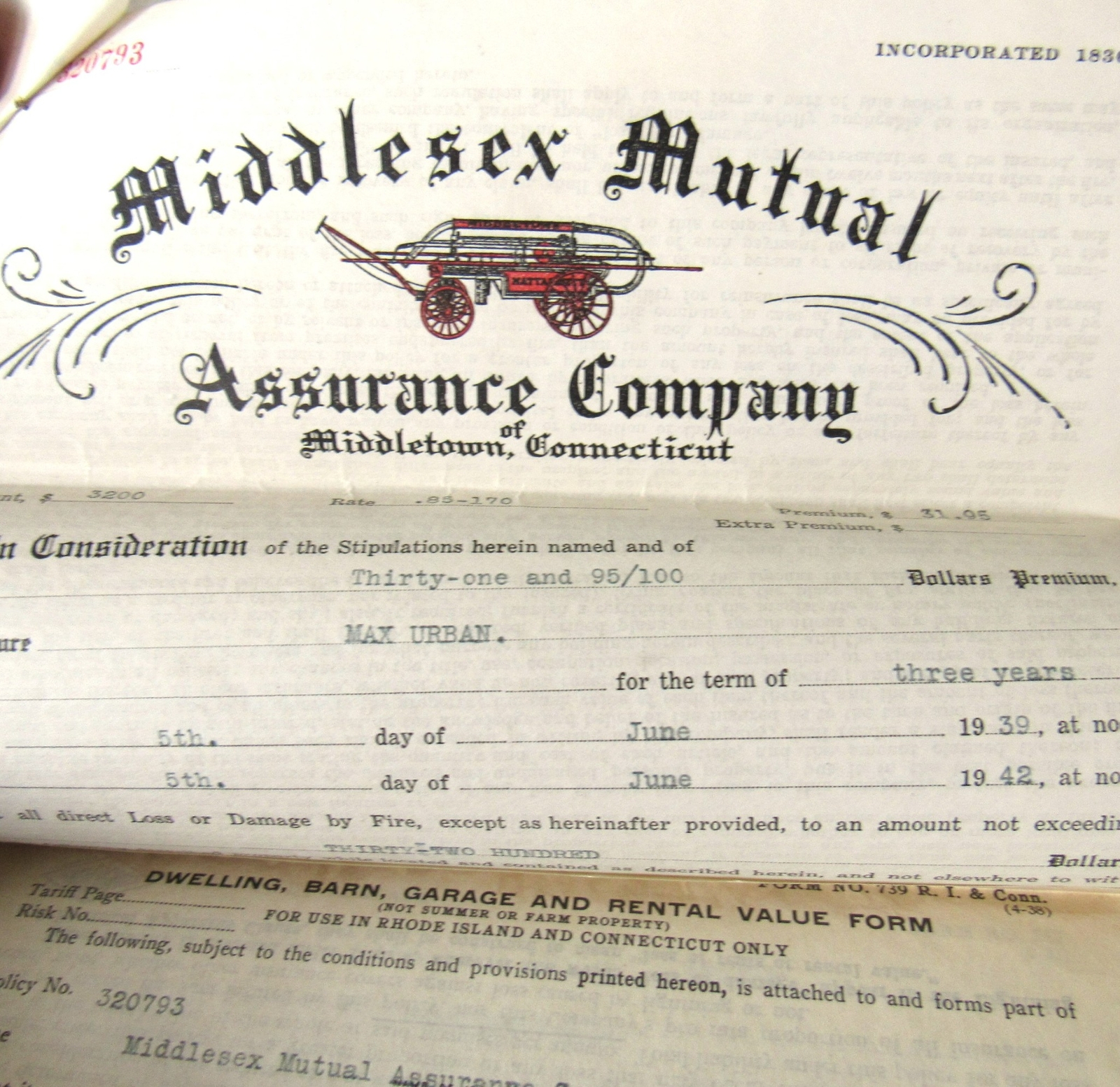 1940’s Middlesex Mutual Policy Lot Middletown CT Urban Seymour Barn Dwelling US