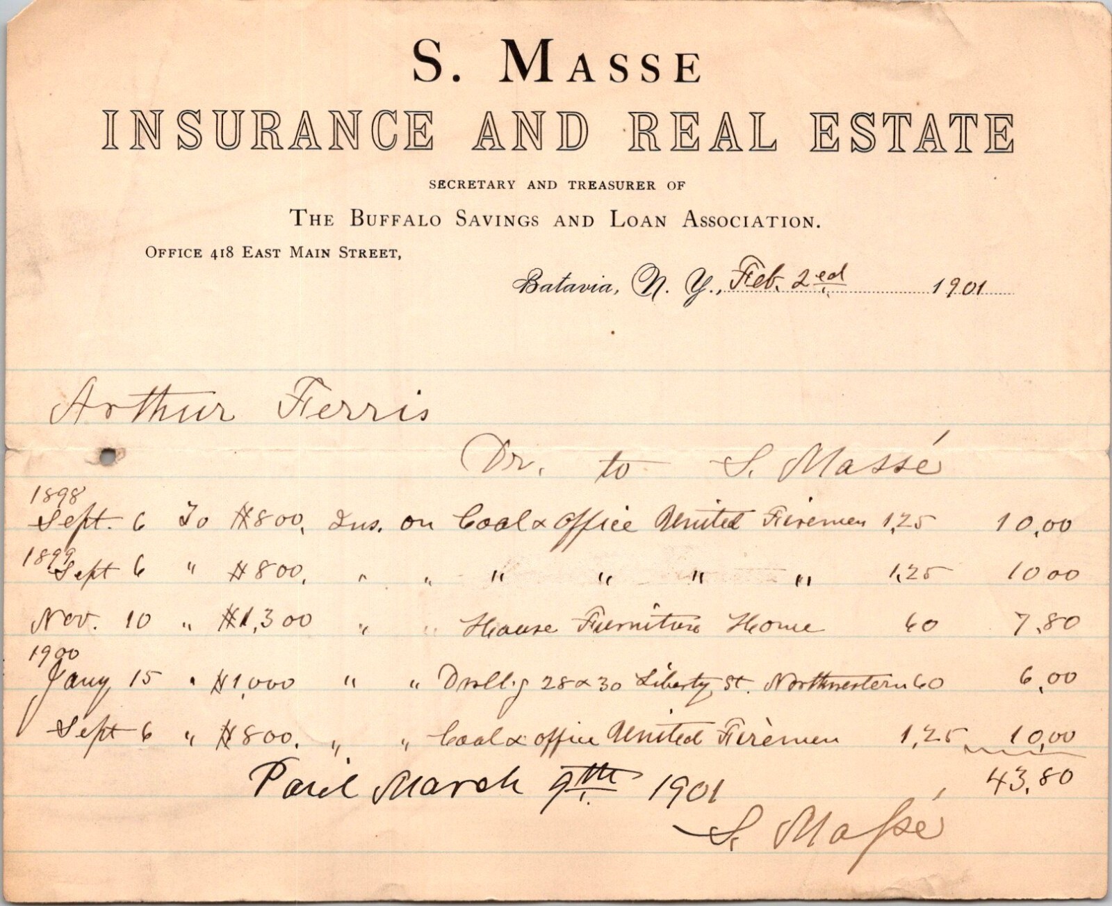 1901 S Masse Insurance And Real Estate Buffalo Savings & Loan BATAVIA NY
