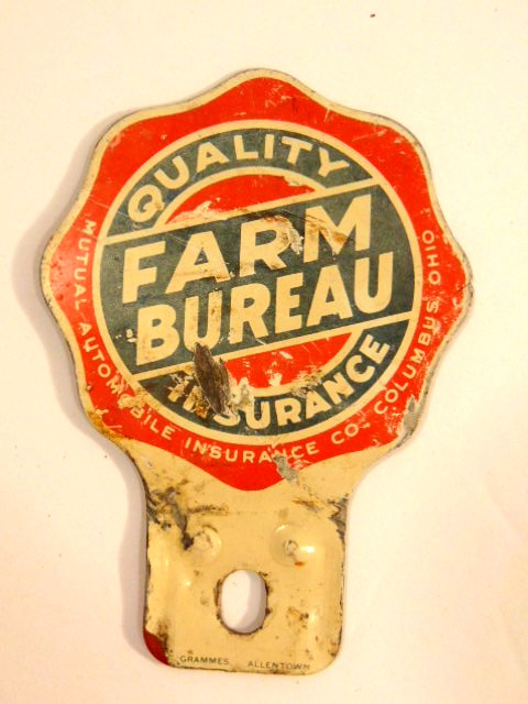 old Farm Bureau Insurance Company tin metal license plate topper