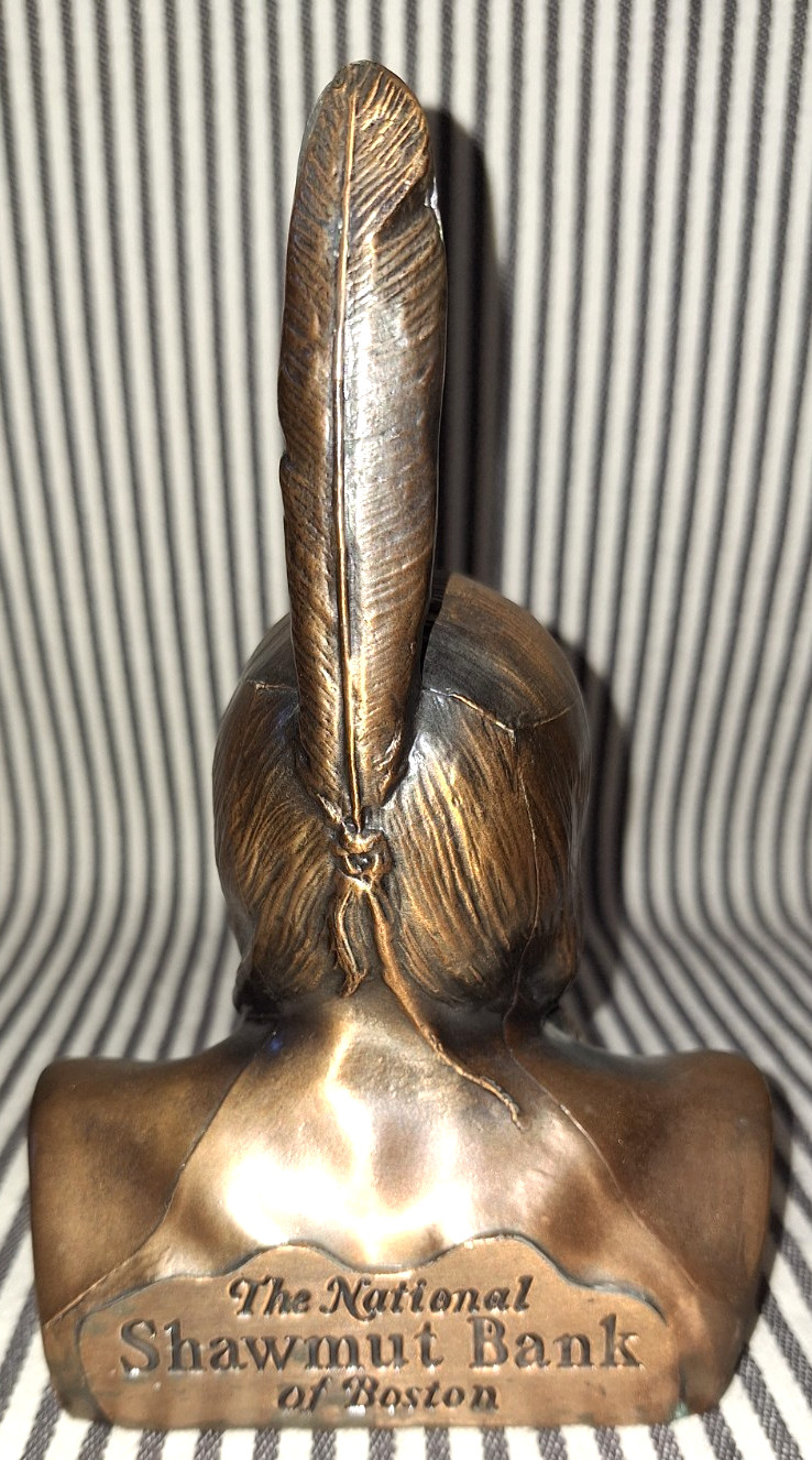 LOT OF 2 SET VTG SHAWMUT BANK OF BOSTON NATIVE AMERICAN INDIAN BOOKENDS BANKS