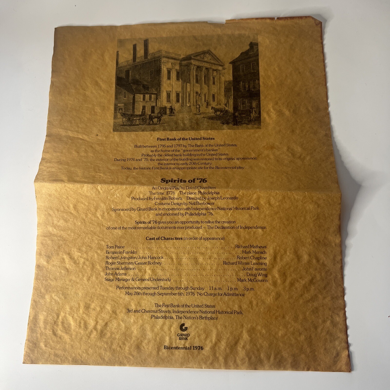 1976 Bicentennial Spirits of 76 Promotional Paper Girard Bank Philadelphia A