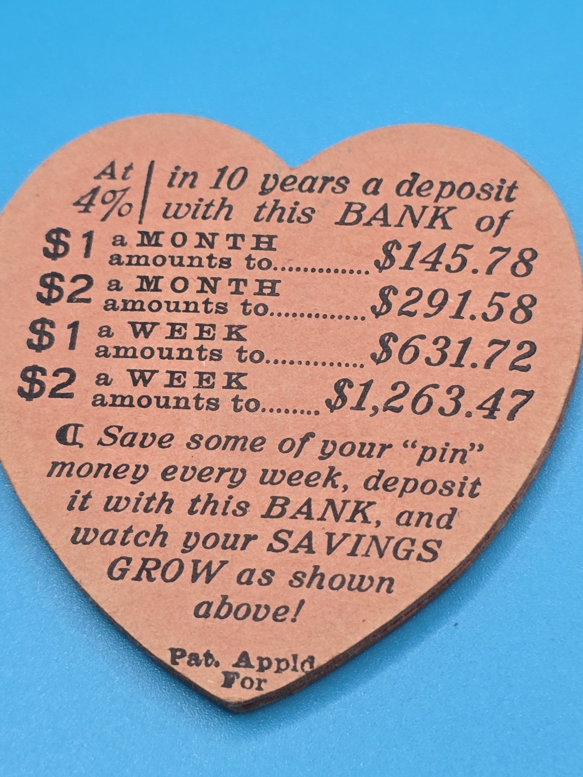 Early 1900s “Pin Money” Heart – Charlevoix State Savings Bank – Women’s Ephemera