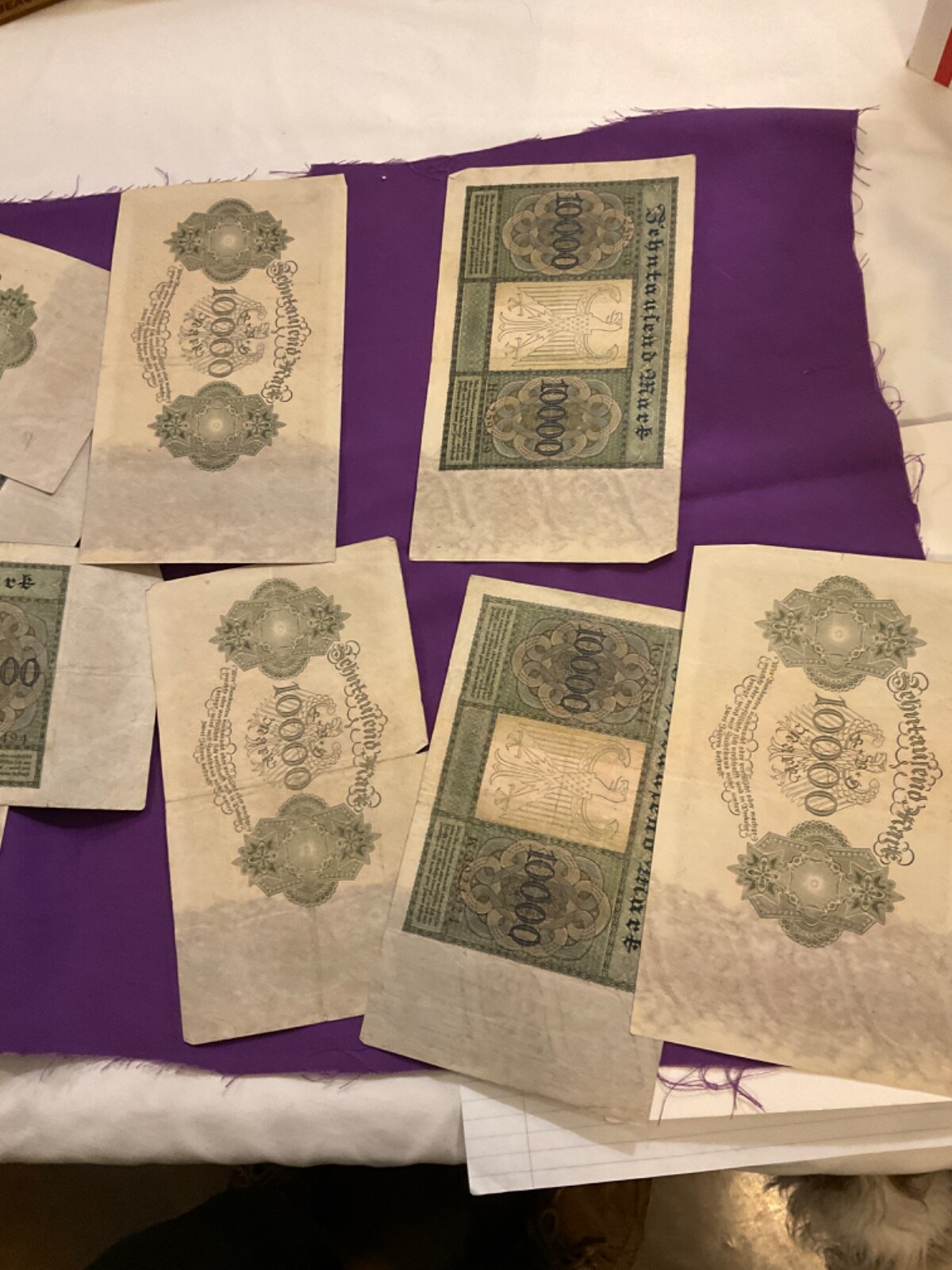 1578 POST WWI GERMAN INFLATION NOTES GROUP OF 19 NOTE TWO BACK MARKS 10,000$