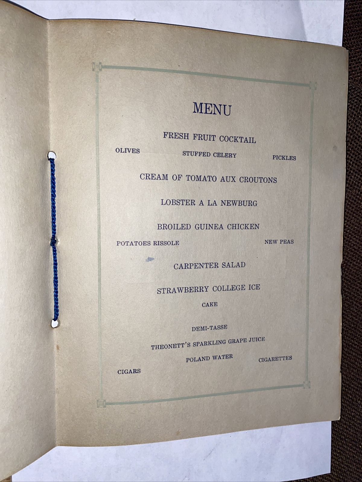 VINTAGE 1924 NEW HAMPSHIRE FIRE INSURANCE COMPANY 1924 DINNER MENU PROGRAM LOOK