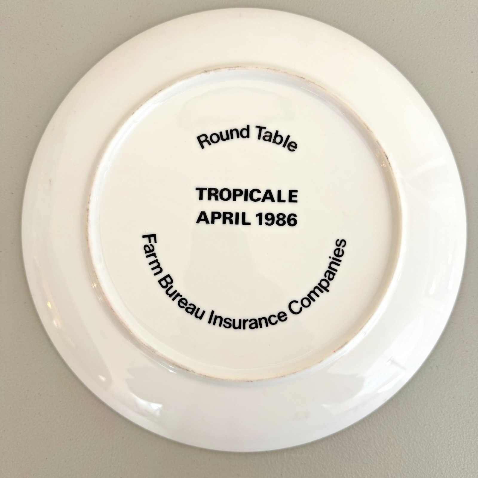 Vintage 1986 Carnival Tropicale Farm Bureau Insurance Co Round Table 9″ Plate
