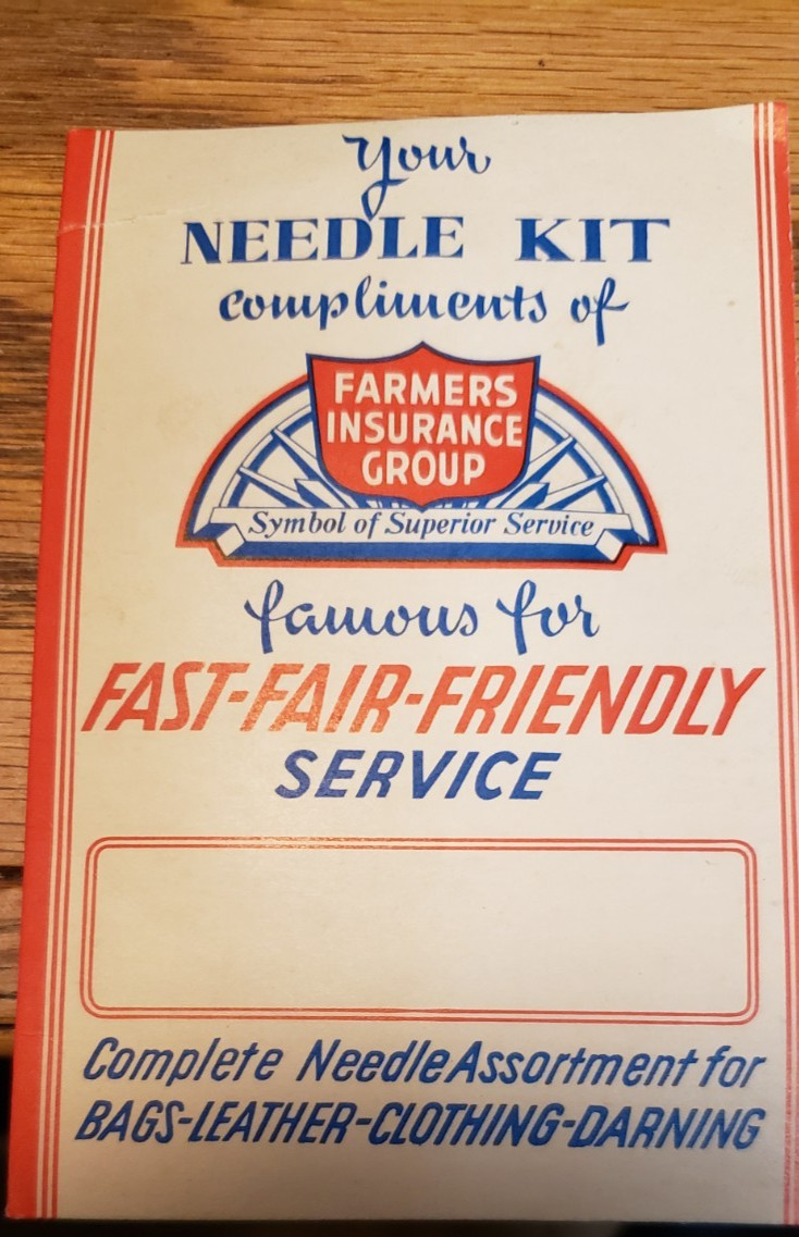 Vintage Advertising FARMERS INS GROUP Needle Kit Made in West Germany PERFECT