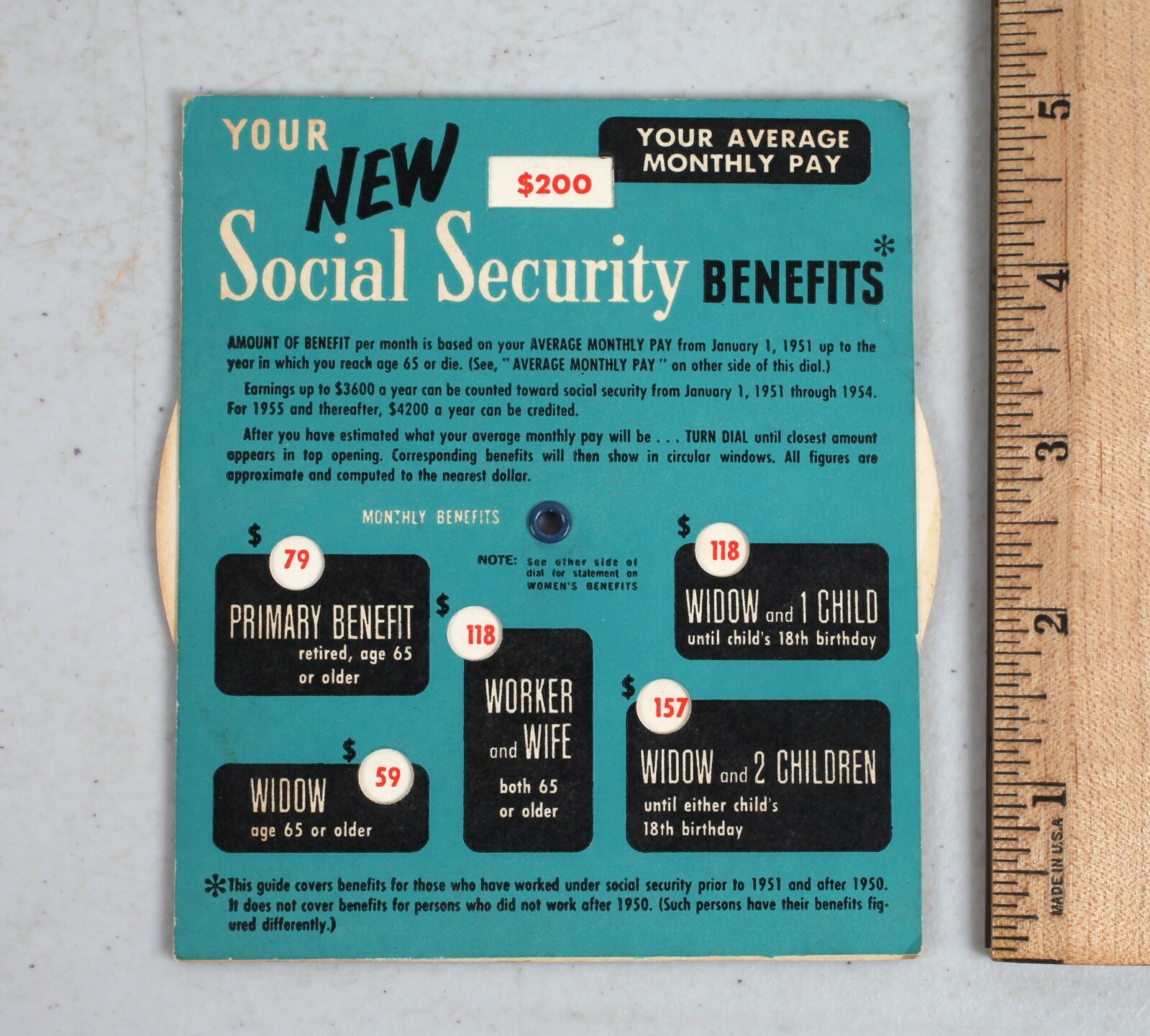 Vintage 1956 Mutual of Omaha Social Security Benefits Calculator Wheel