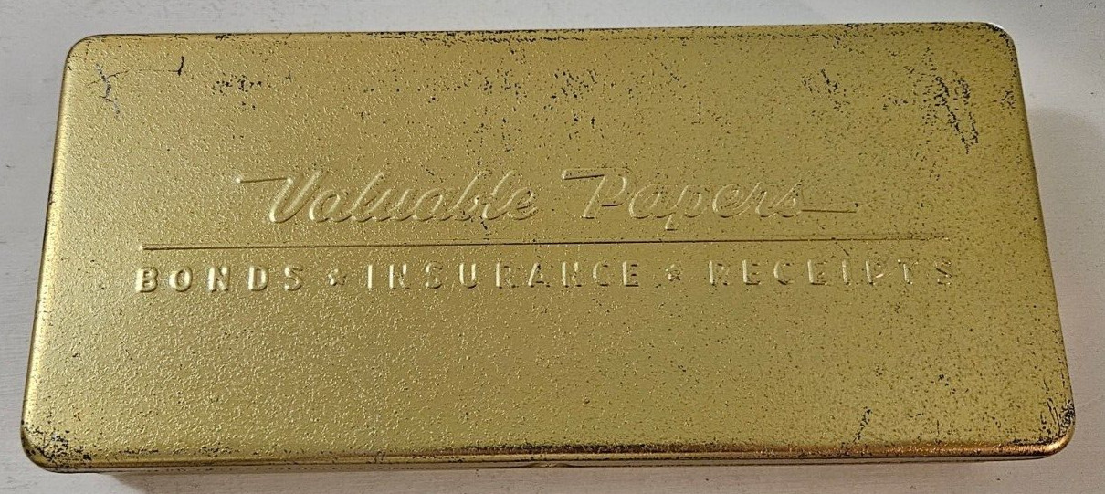 1960s Valuable Papers Pressed Steel Metal Security Box Protection Receipts