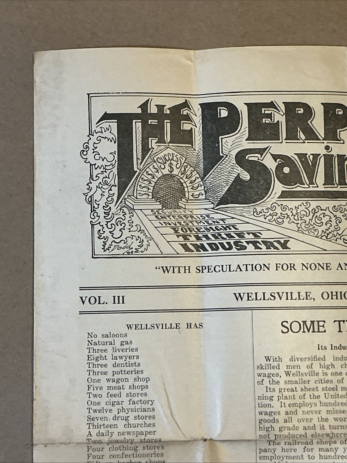 1914 Newspaper The Perpetual Savings And Loan Company Wellsville Ohio INV-P0028