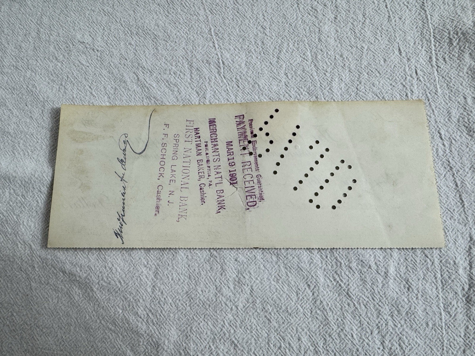 1901 Pennsylvania Company Life Insurance Note paid $1393.42 First National Bank