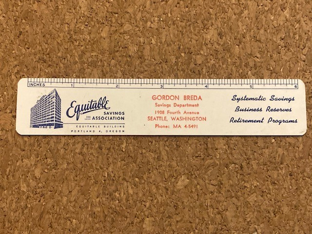 Vintage Equitable Savings Association Seattle Collectible Bank Promo 1959 Ruler