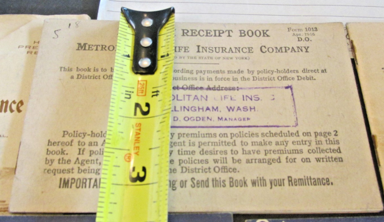 VTG 1920s-30s Metropolitan Life Insurance California Premium Booklet Receipt Lot