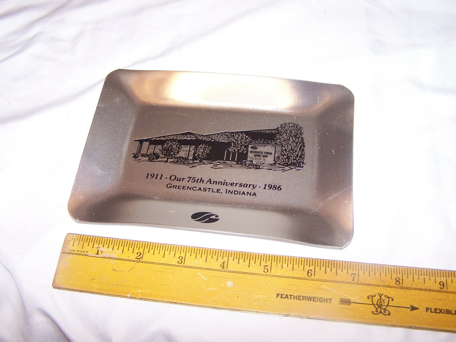 1911 – 1986 GREENCASTLE FEDERAL SAVINGS BANK Metal Tray GREENCASTLE INDIANA