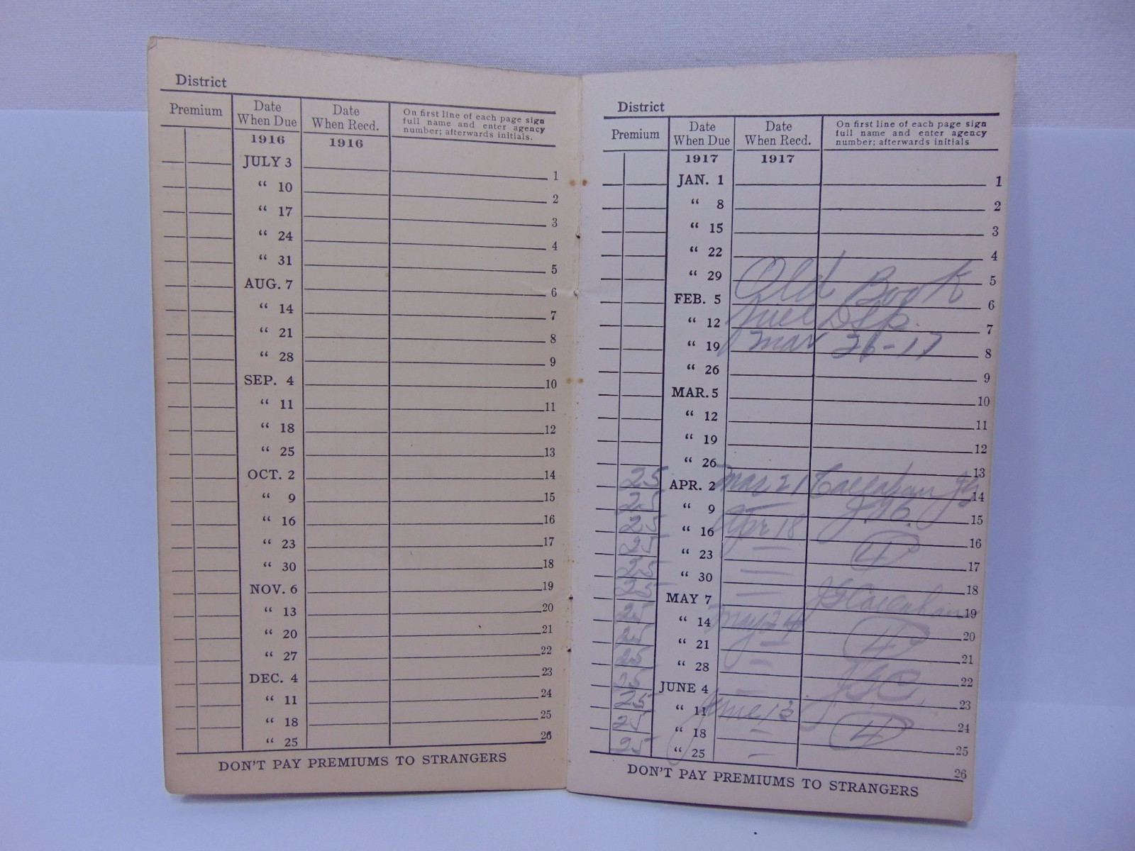 VINTAGE 1917 METROPOLITAN LIFE INSURANCE COMPANY RECEIPT BOOK RARE ADVERTISING