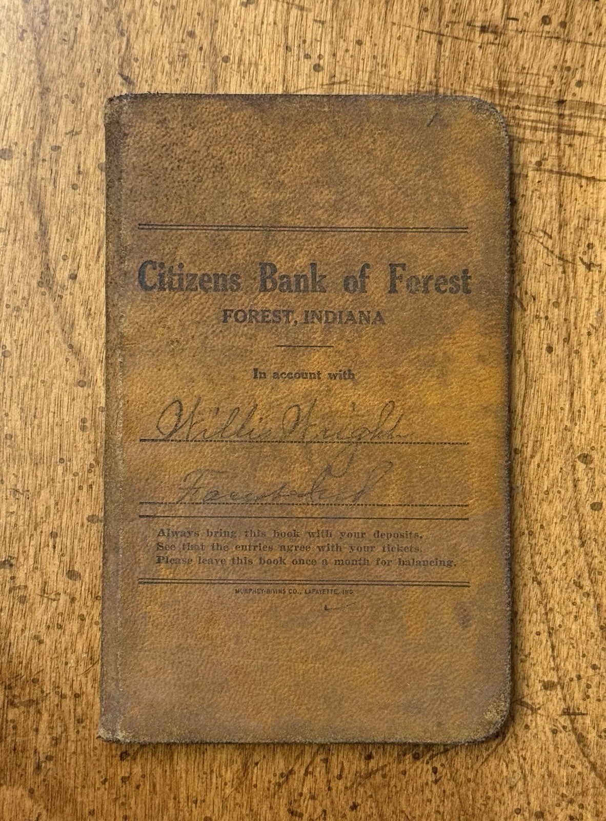 EARLY Citizens Bank Of Forest Indiana Notebook Clinton County Frankfort