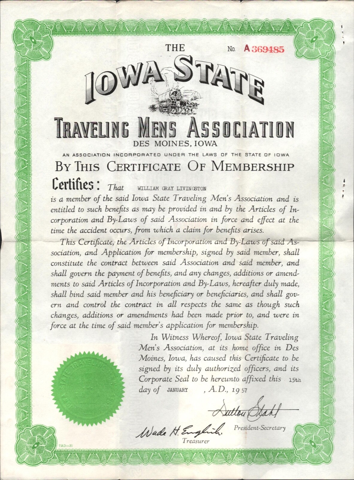 1956 IOWA STATE TRAVELING MEN’S ASSOCIATION vintage membership packet DES MOINES