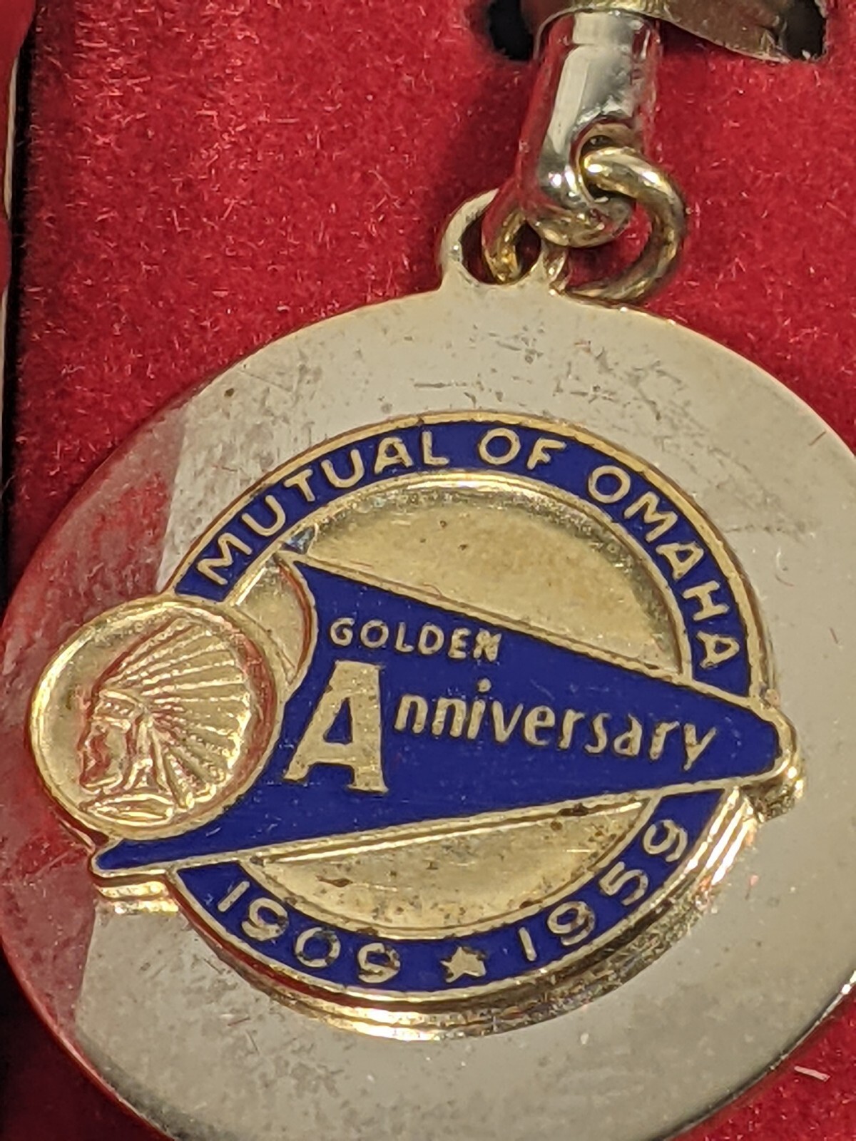 Mutual Of Omaha Keychain Golden Anniversary Gold Tone Unused Original Box 1959