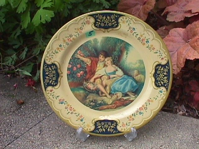 Boy Girl Flowers Trees Sheep Tin Plate Original Vintage 10” Tin Plate Scene (5)