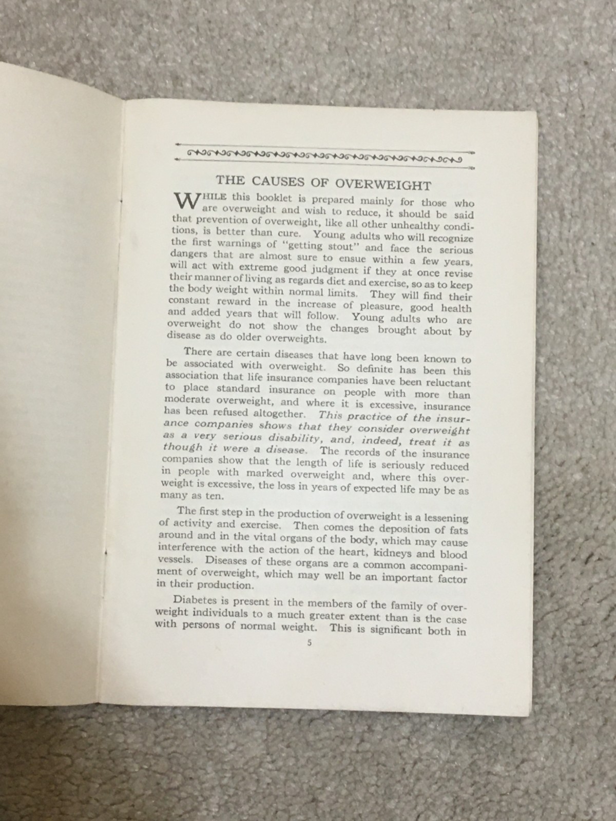 Vntg c1940s Booklet Overweight Its Cause & Treatment, Metropolitan Life Ins Co
