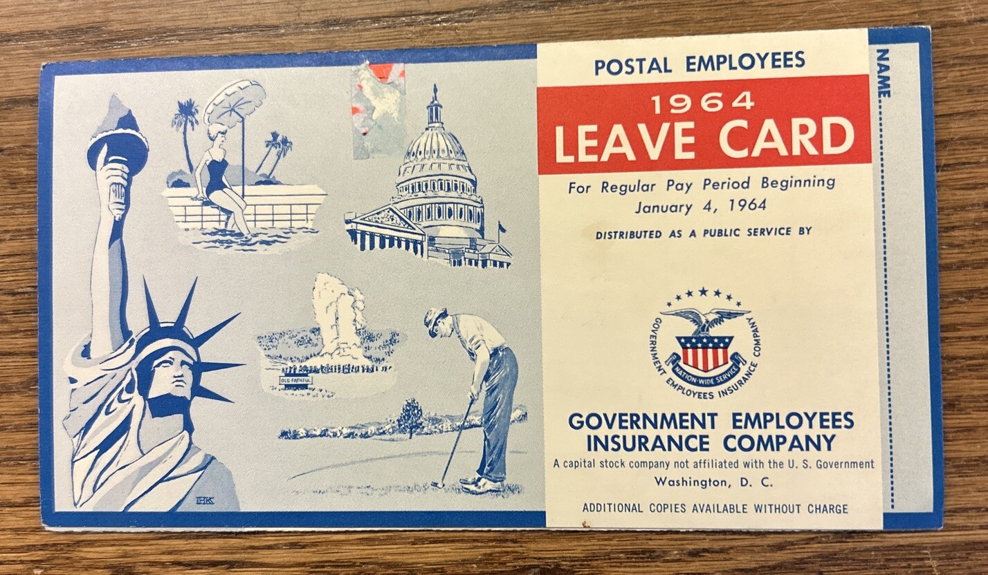 1964 GEICO Government Postal Employees Leave Card – Minor Markings As Pictured