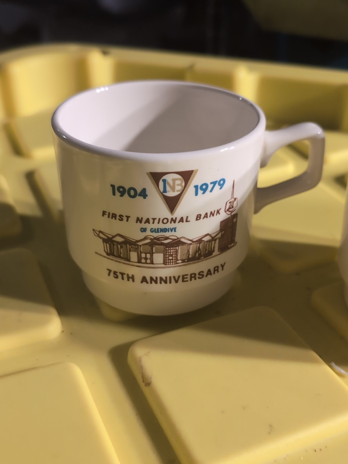 First National Bank Glendive Montana Coffee Mug 1904 – 1979 75th Anniversary