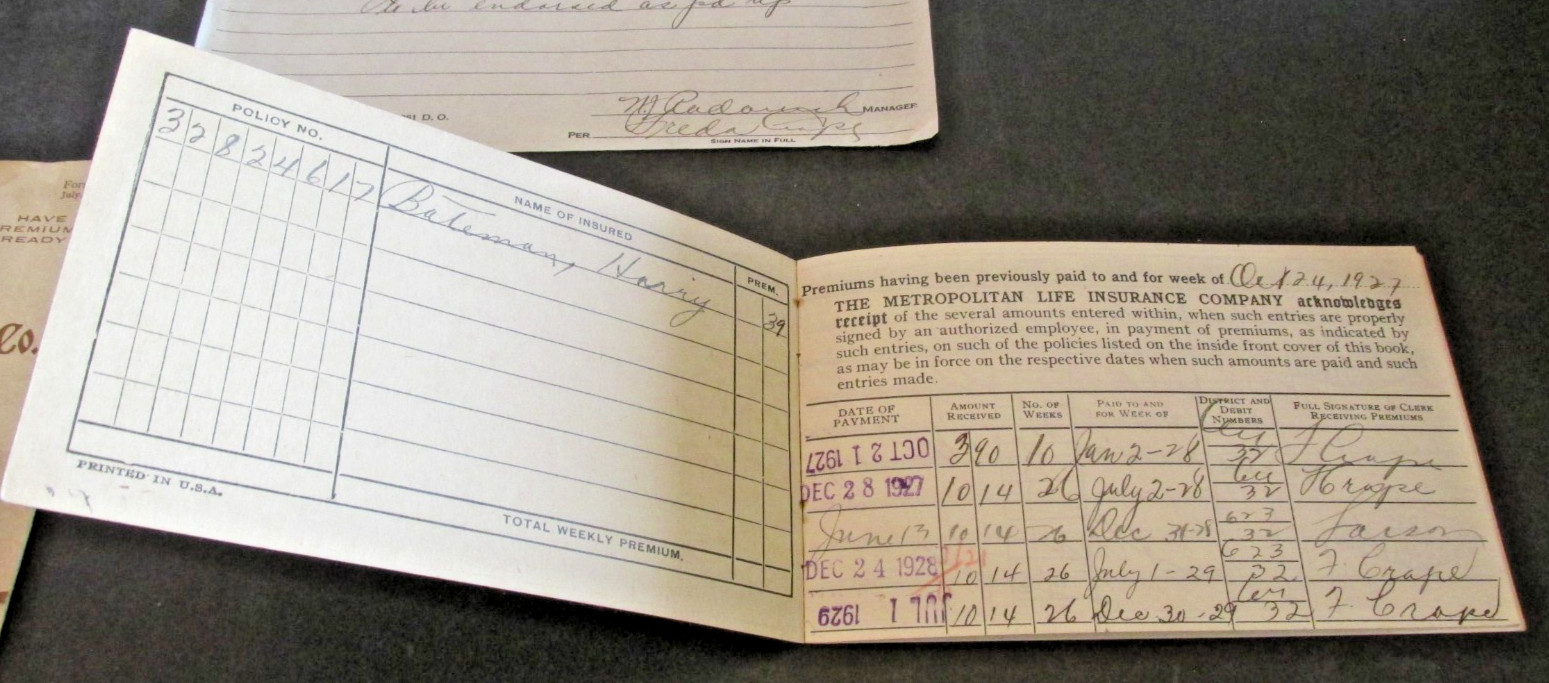VTG 1920s-30s Metropolitan Life Insurance California Premium Booklet Receipt Lot