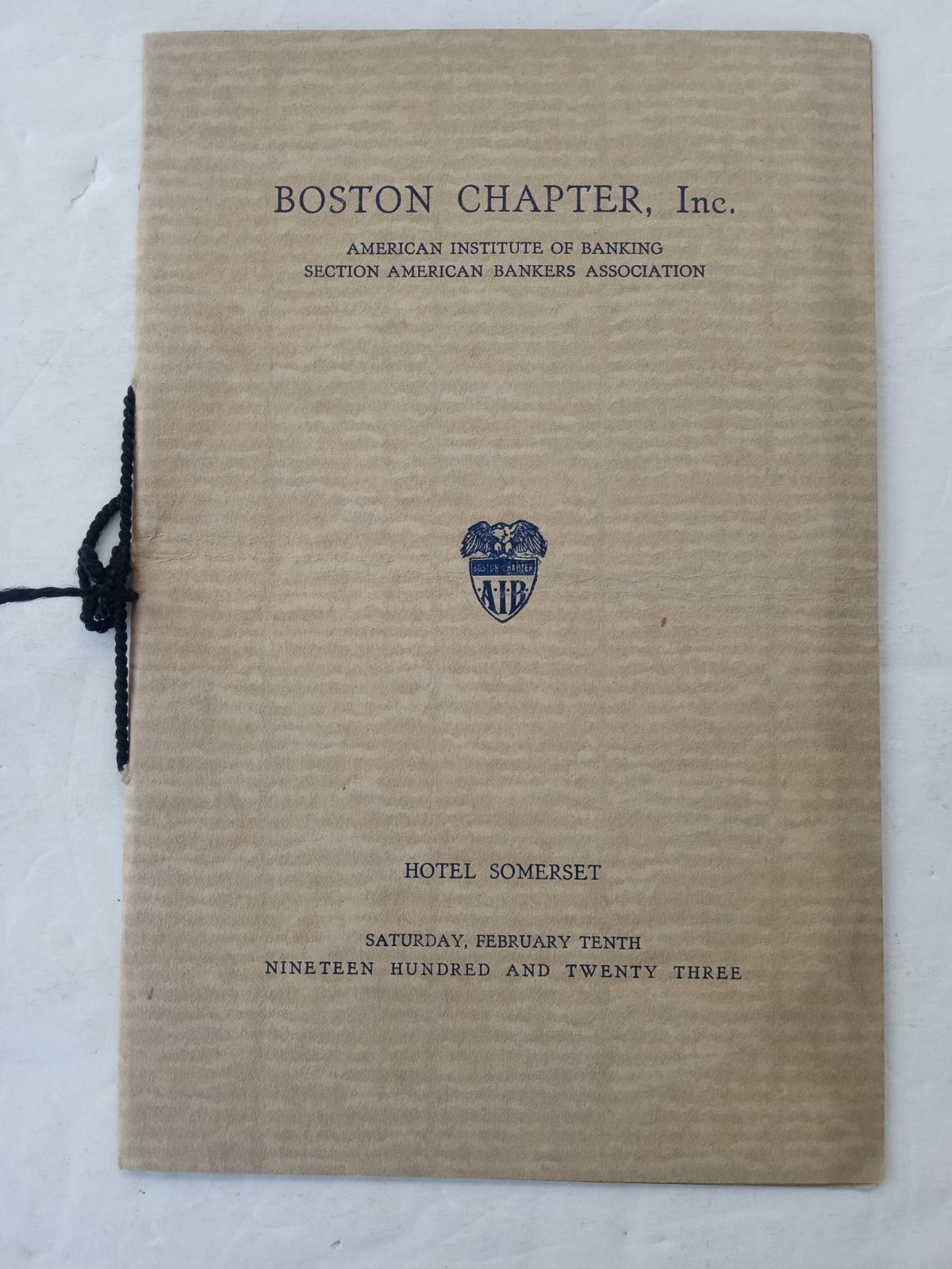 1923 American Institute of Banking Boston Chapter HOTEL SOMERSET Banquet Program