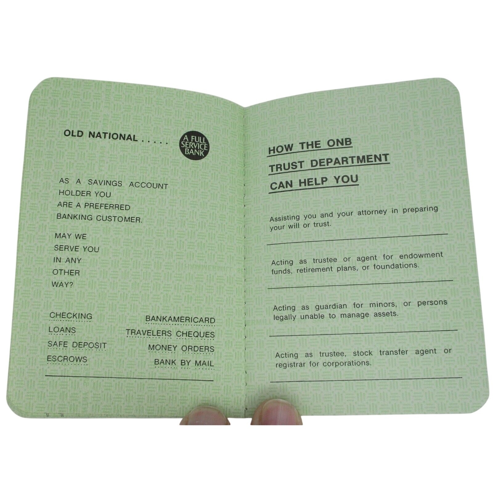 Vintage ONB Old National Bank of Washington Savings Register and Safe Dep Slip