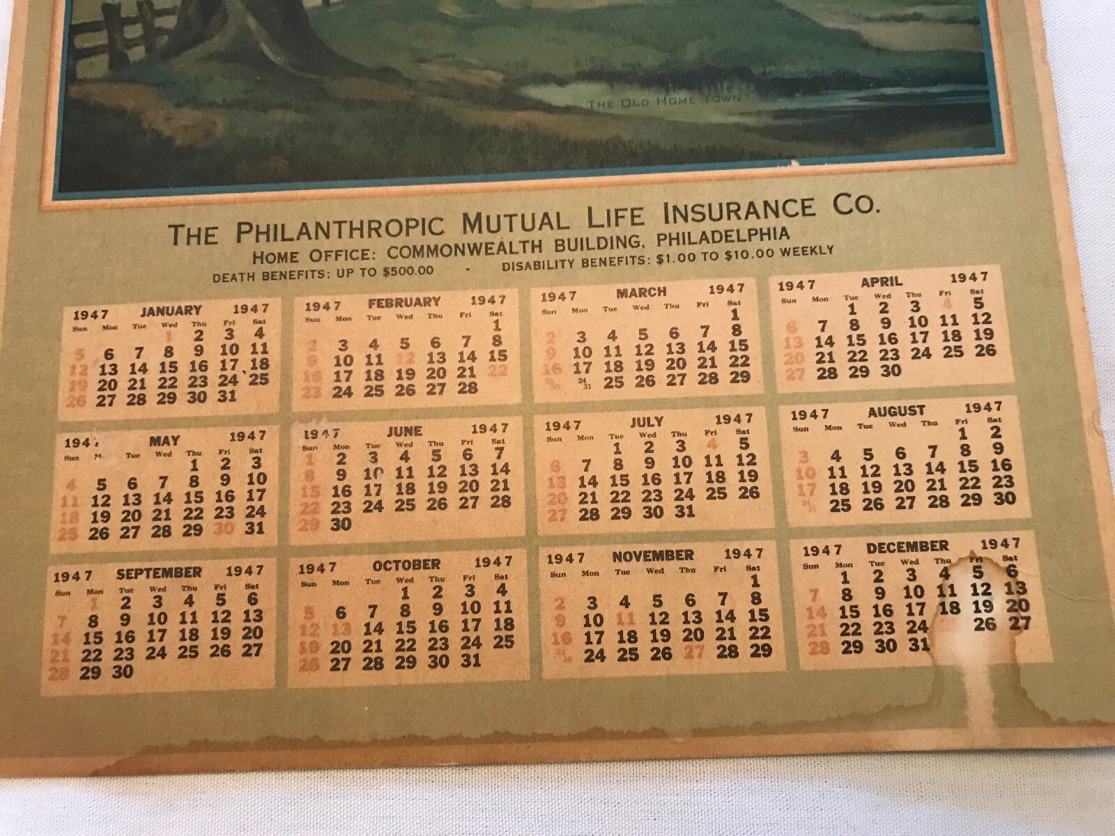 1947 Philanthropic Mutual Life Insurance Co. Calendar, Philadelphia