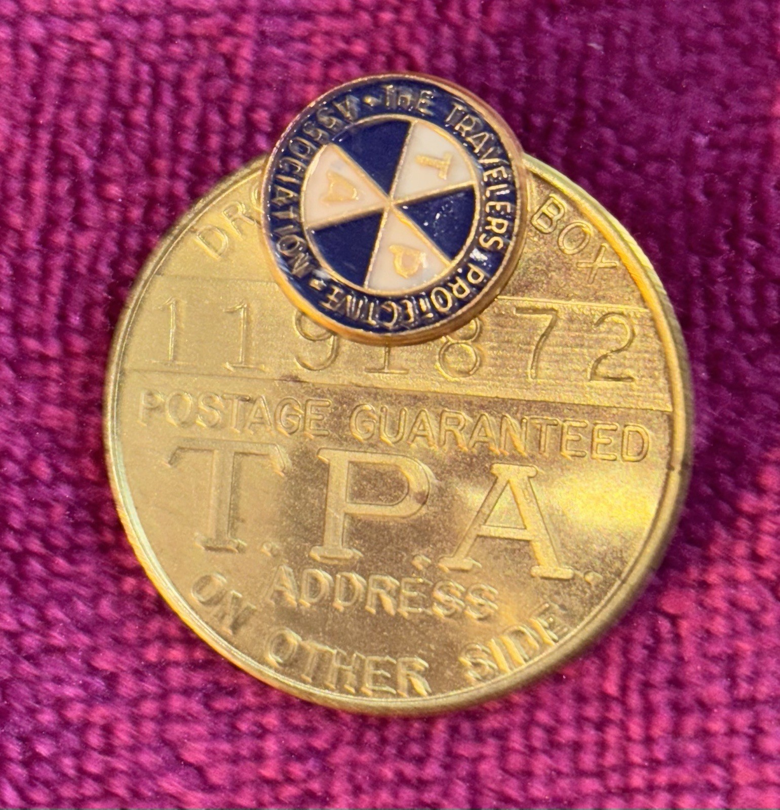 Vintage TPA Travelers Protective Association St. Louis MO 2-Part Pin Back
