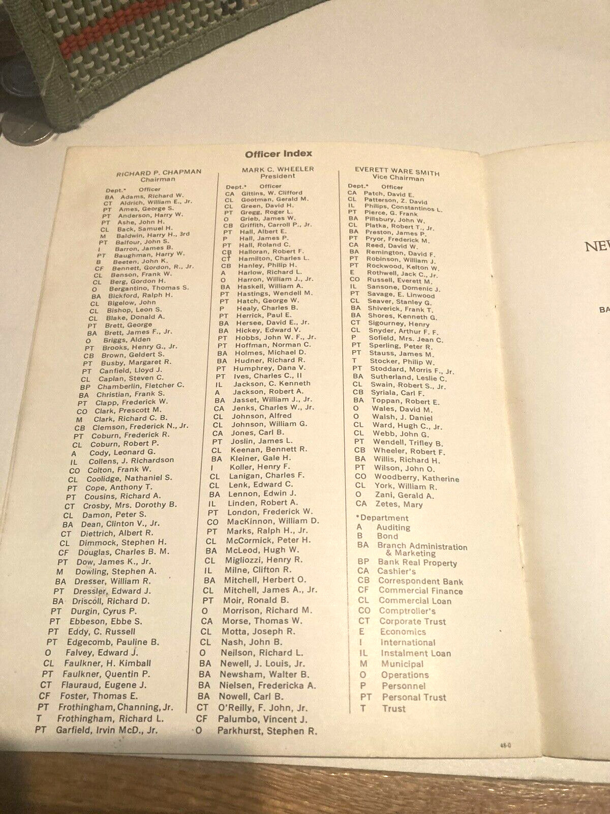 BOSTON, MA NEW ENGLAND MERCHANTS NATIONAL BANK OFFICERS DIRECTORY 1960’s