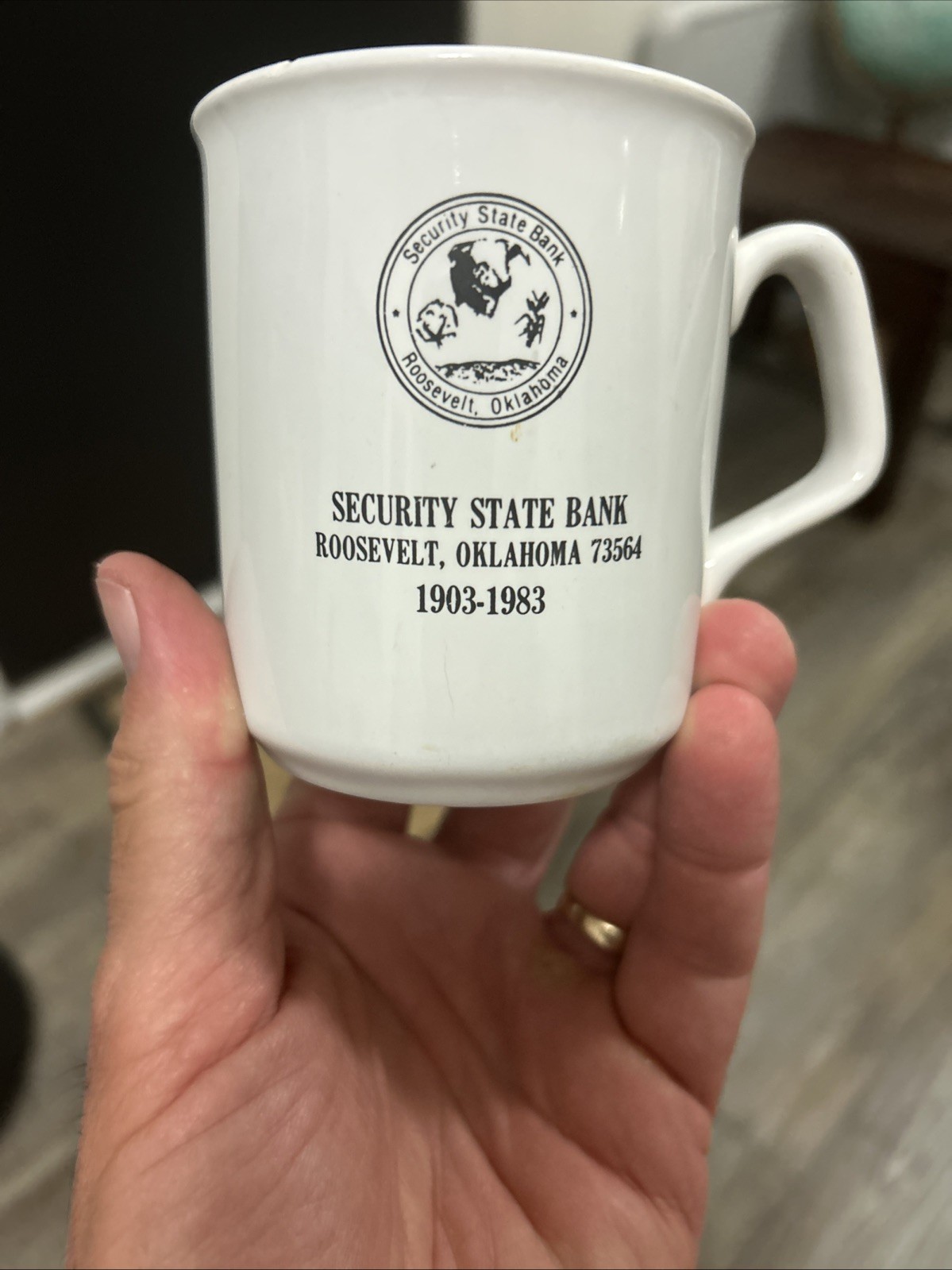 Vintage 1903-1983 Security State Bank Roosevelt Okla. Made In England Coffee Cup