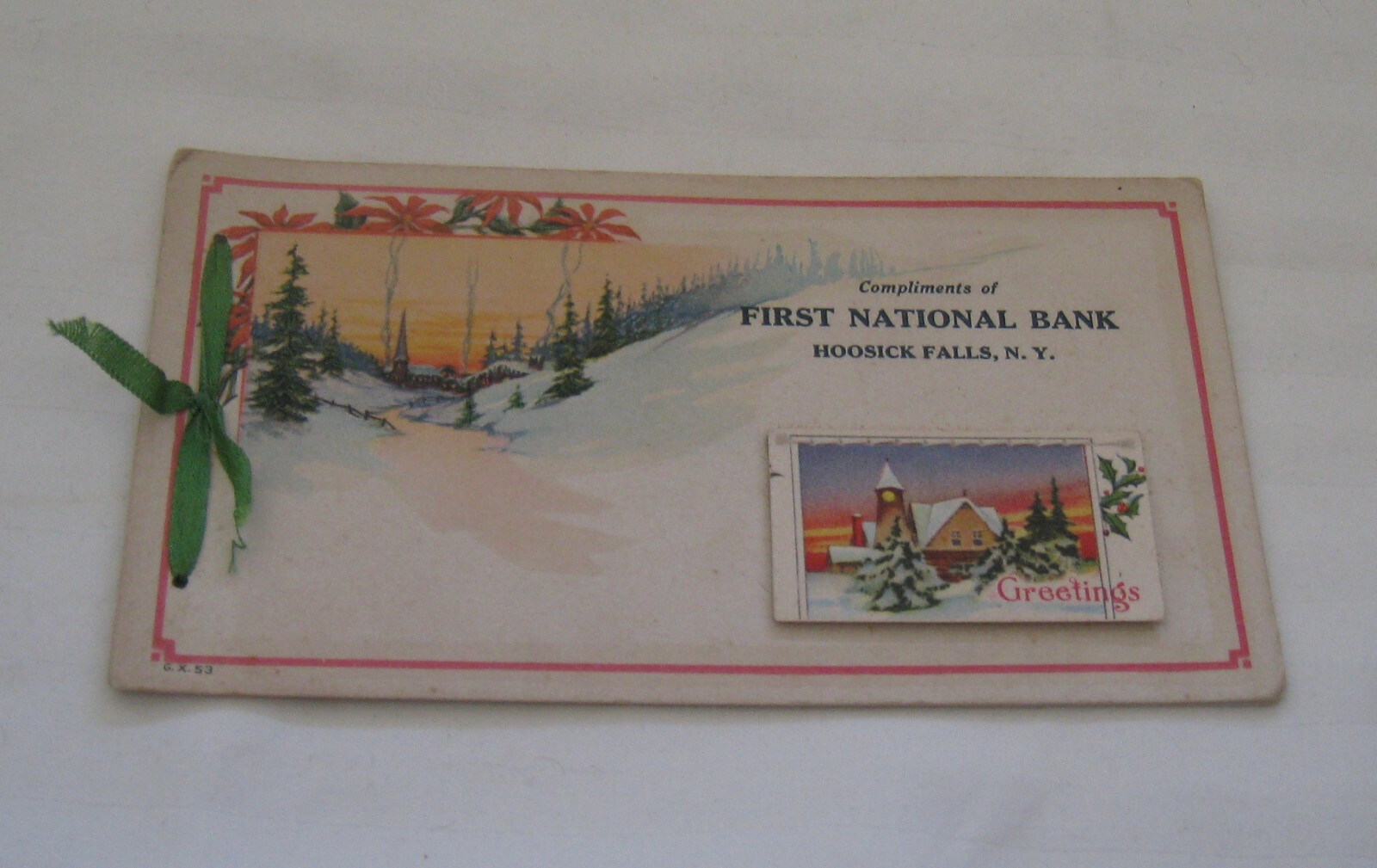 VINTAGE 1924 HOOSICK FALLS NY “FIRST NATIONAL BANK” ADVERTISING BLOTTER/CALENDAR