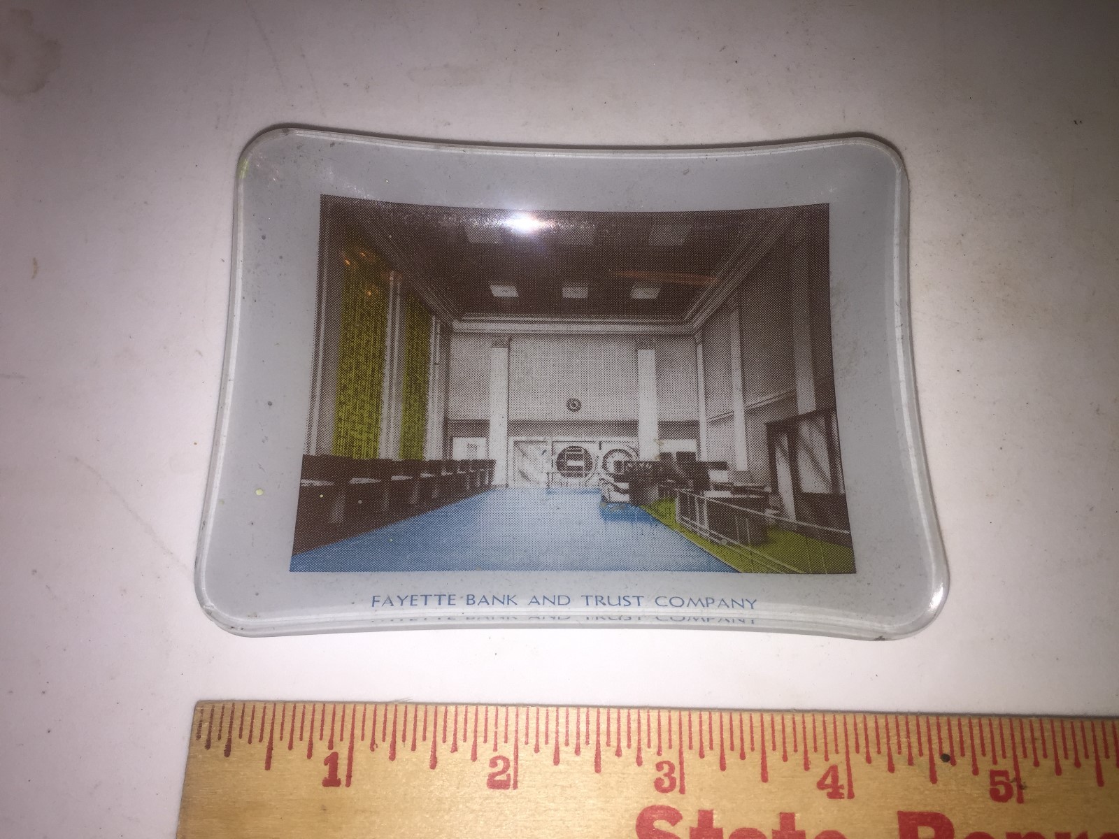 Vintage FAYETTE BANK AND TRUST Reverse Painted Trinket Dish Advertising Promo