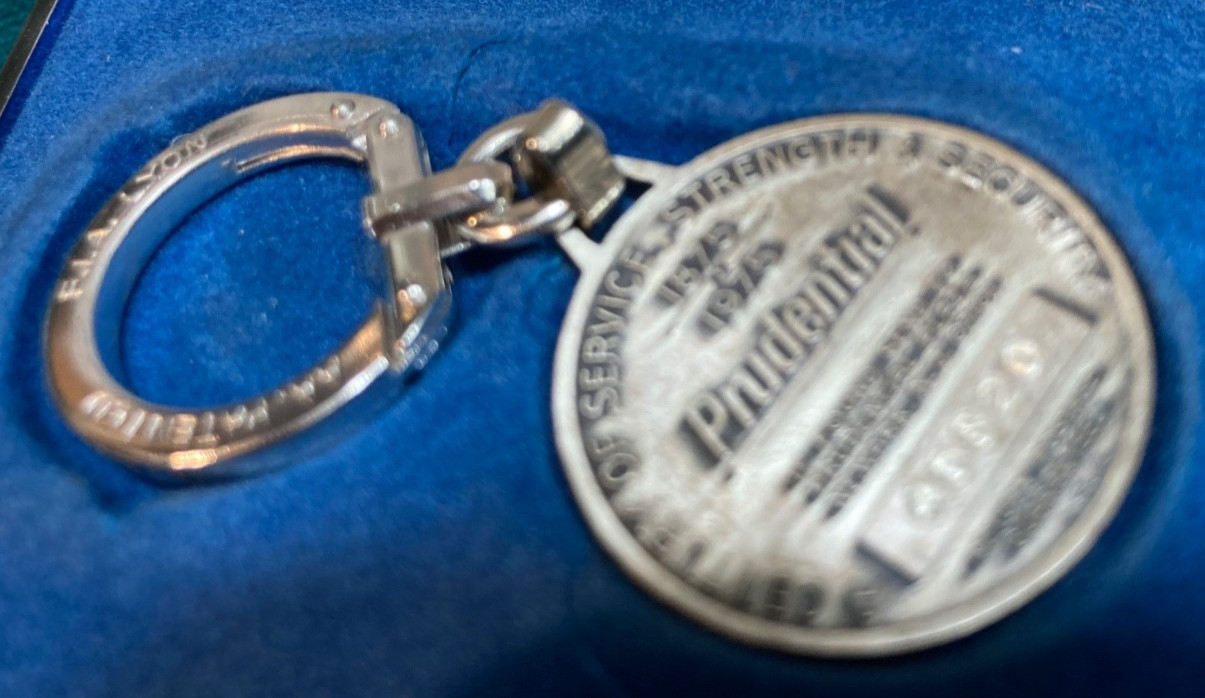 1975 Prudential Insurance 100th Anniversary Sterling Silver Keychain With Box