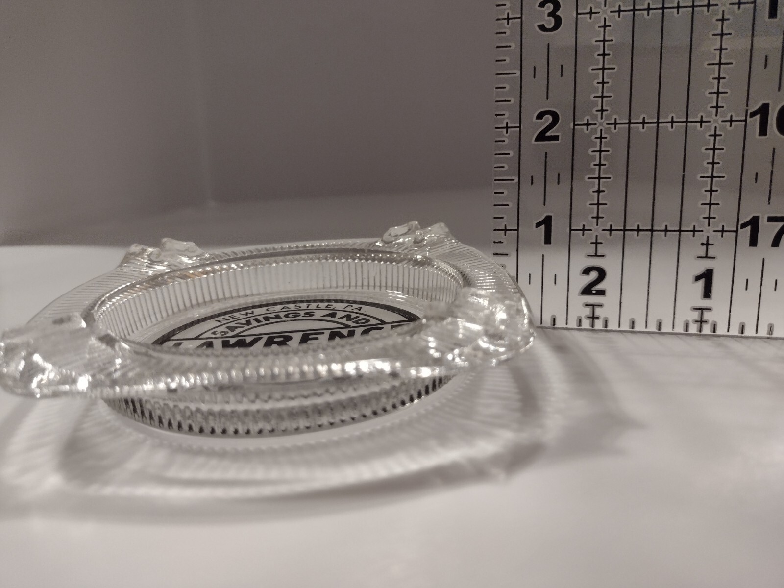 Vtg Clear Glass Ashtray Lawrence Savings Trust Co New Castle Ellwood City PA