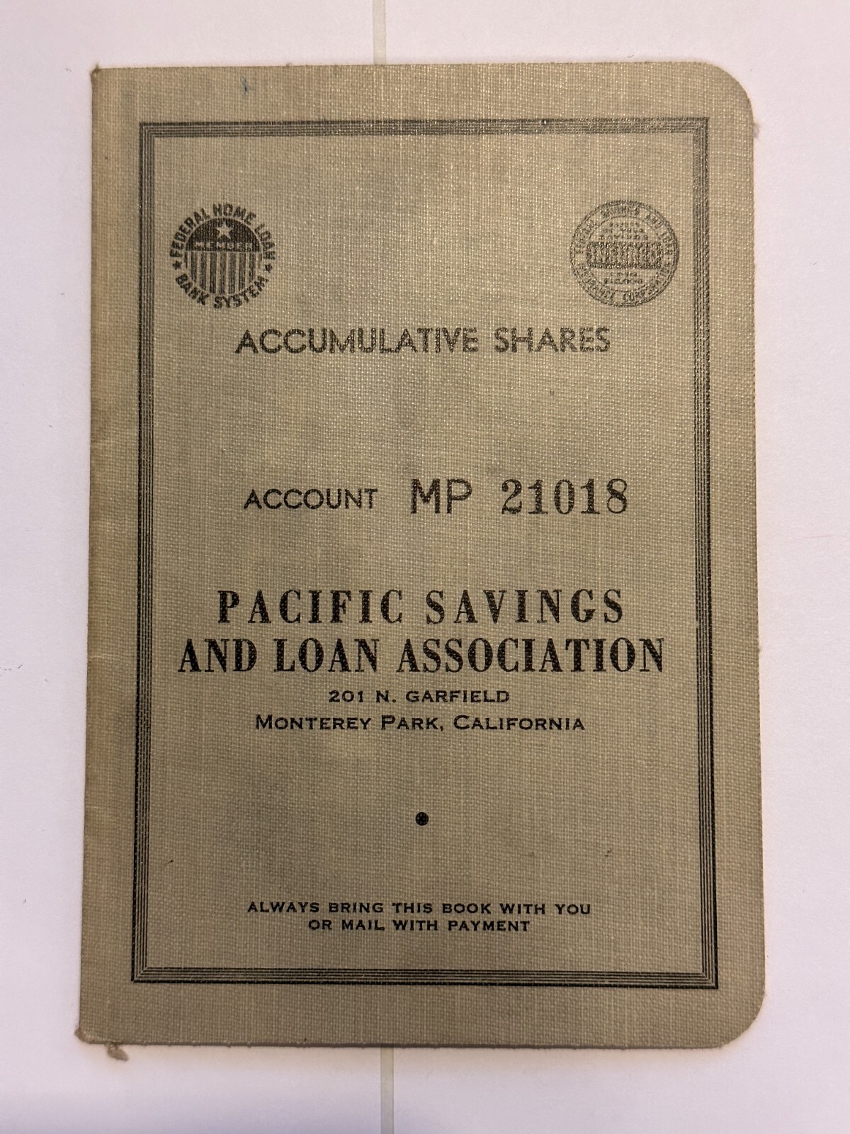VTG Account Book Booklet PACIFIC Savings AND LOAN MONTEREY PARK CA Bank 1960’s(3