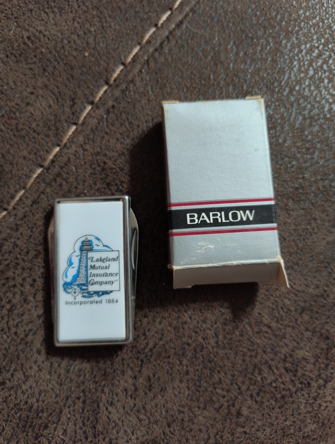 Vintage Barlow Lakeside Mutual Insurance Company Money Clip Knife IOB