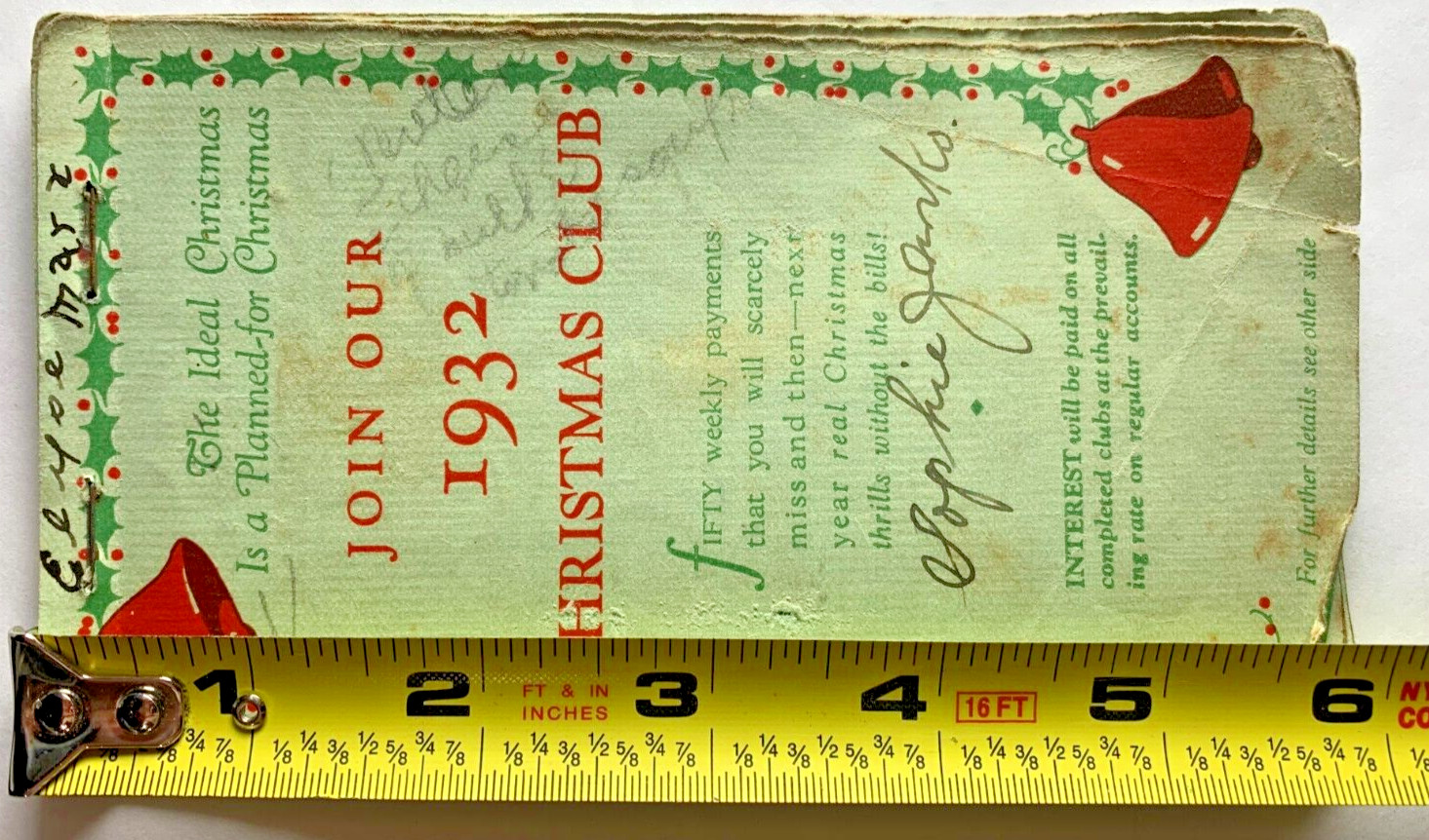 1932 Pocket Calander East River Savings Bank New York City Handwriting Vintage