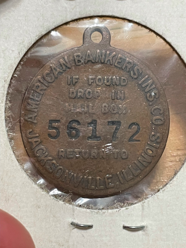 VINTAGE AMERICAN BANKERS INSURANCE COMPANY IF FOUND DROP IN MAILBOX FOB TOKEN