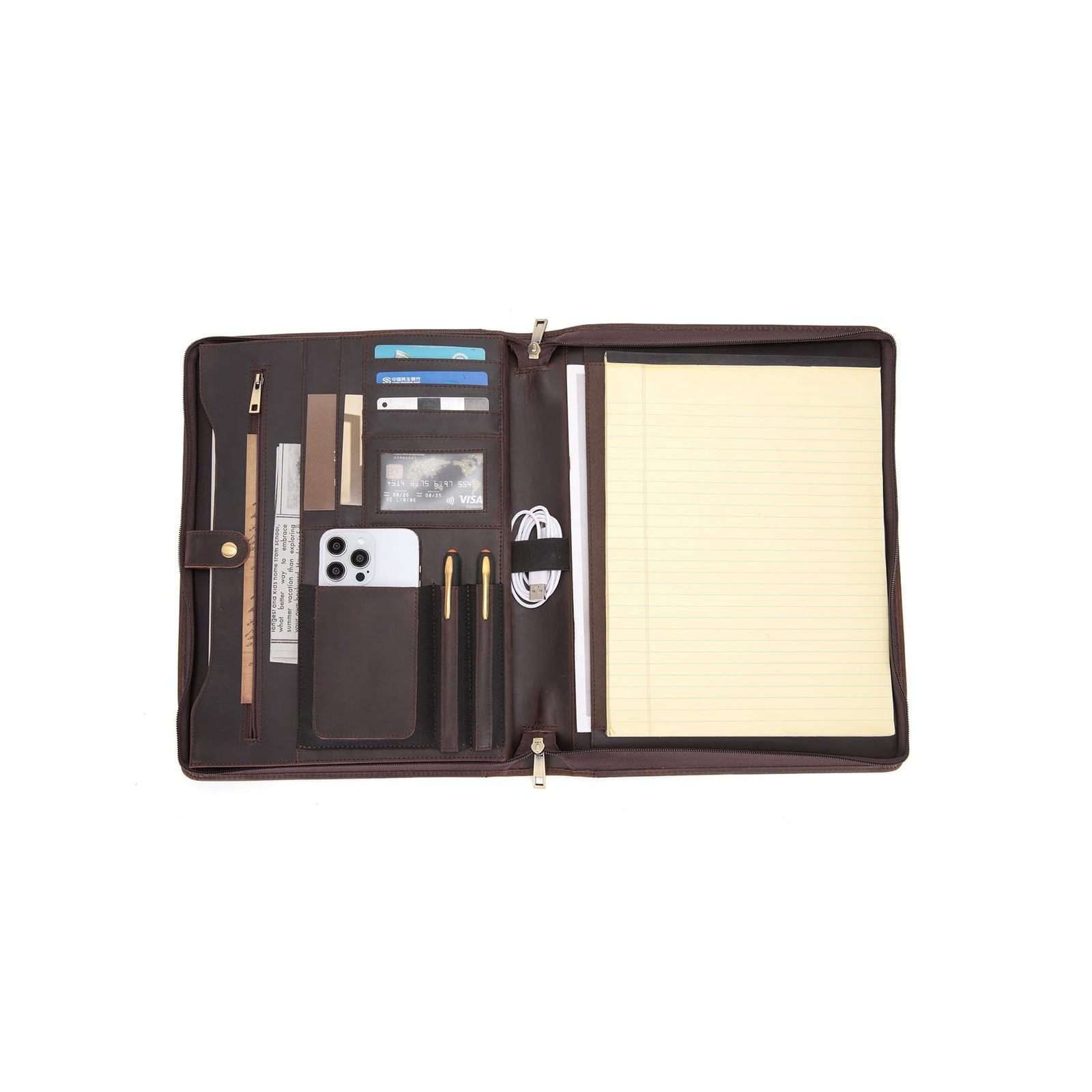 Genuine Leather Portfolio for Women and Men, 8.5 x 11 Legal Pad Padfolio, Zip…