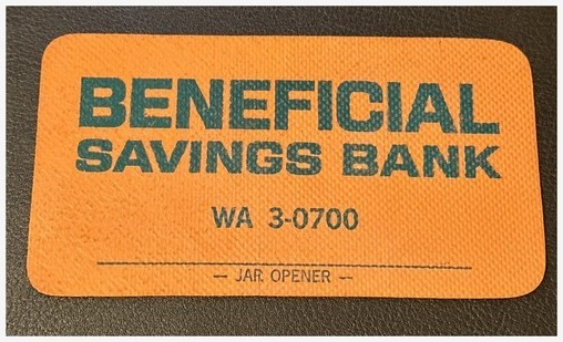 Beneficial Savings Bank Jar Opener Orange Green WA 3-0700 1970s Rubber Promo