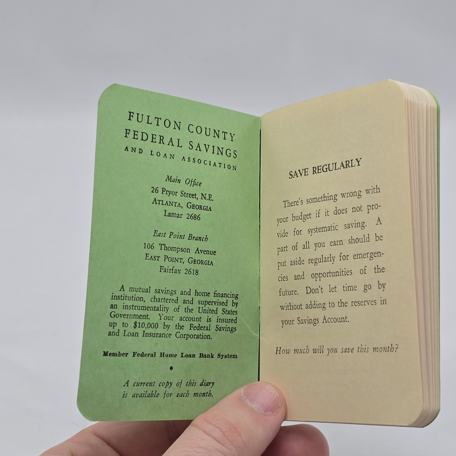 Vtg Fulton County Federal Savings & Loan Pocket Size Calendar Book March 1954