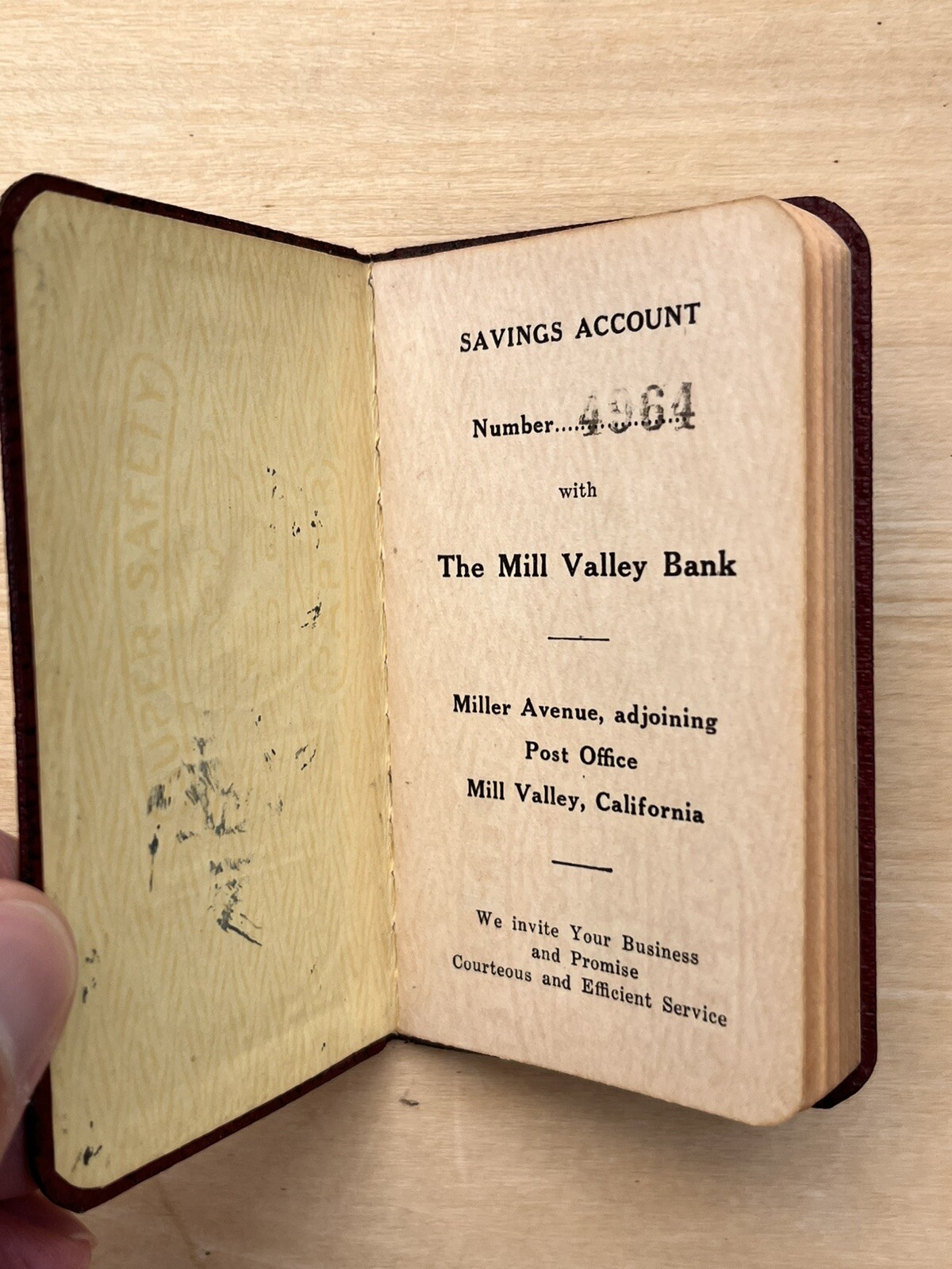 Vintage 1940s Mill Valley Bank Savings Account Deposit Book California