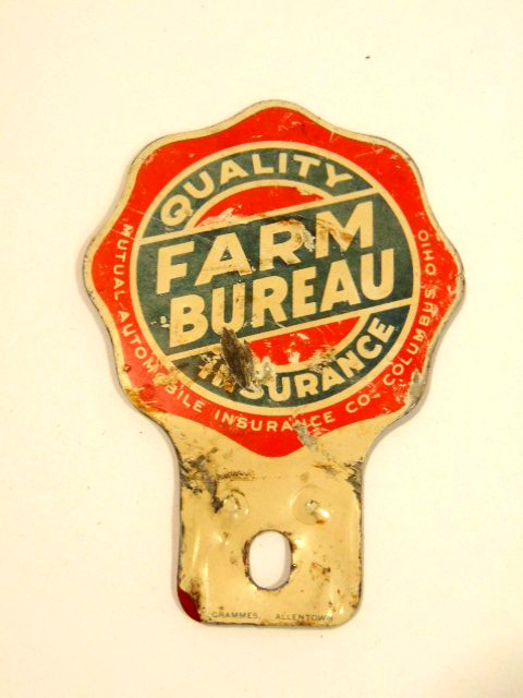 old Farm Bureau Insurance Company tin metal license plate topper