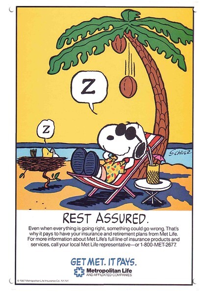 1987 METROPOLITAN MET LIFE & Snoopy & Woodstock DECORATIVE REPLICA METAL SIGN