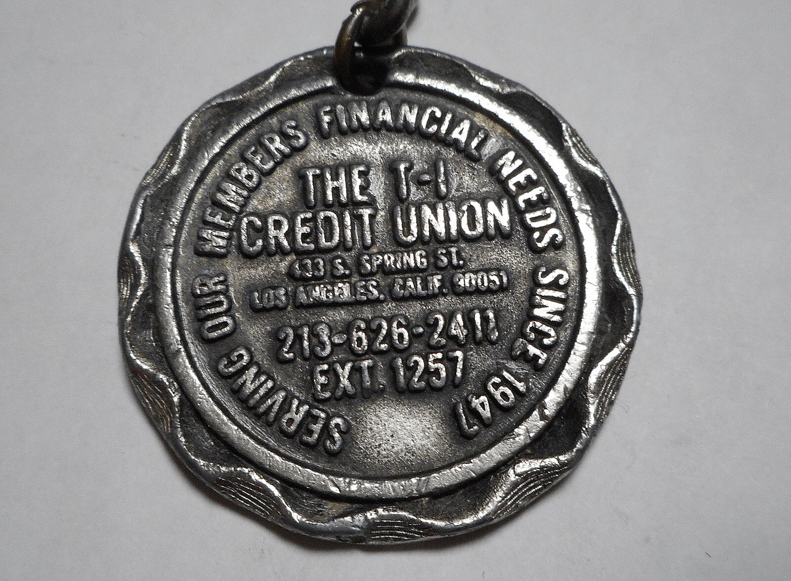Vintage T-I Credit Union Los Angeles CA Key Chain Fob Title Insurance & Trust