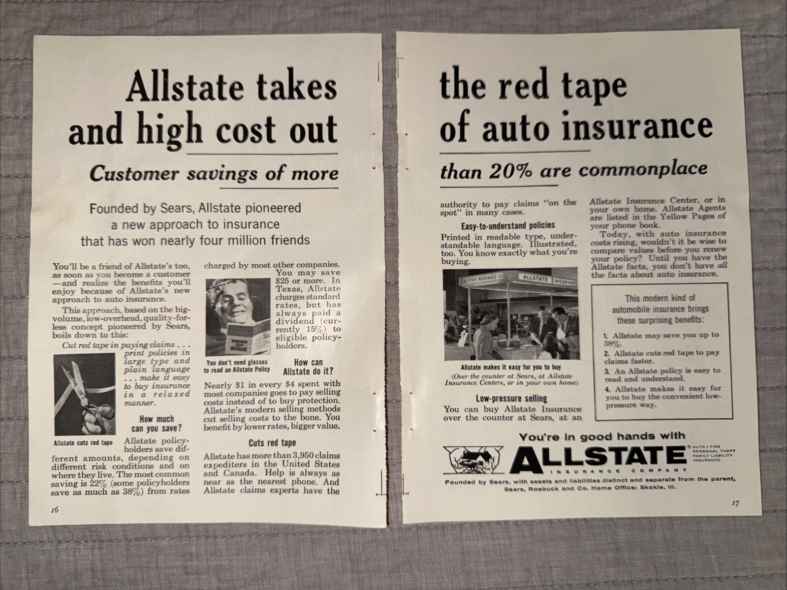 1957 Allstate Insurance Ad Takes the Red Tape & High Cost out of Automobile