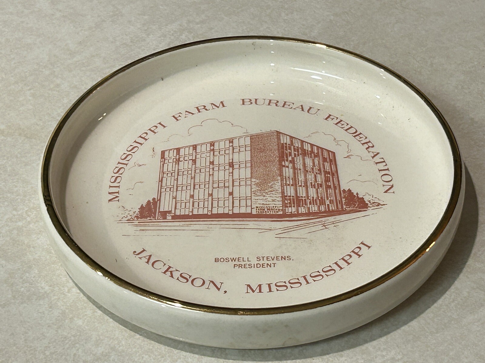 1950’s Jackson MISSISSIPPI FARM BUREAU FEDERATION Insurance Ceramic Ashtray Ex++