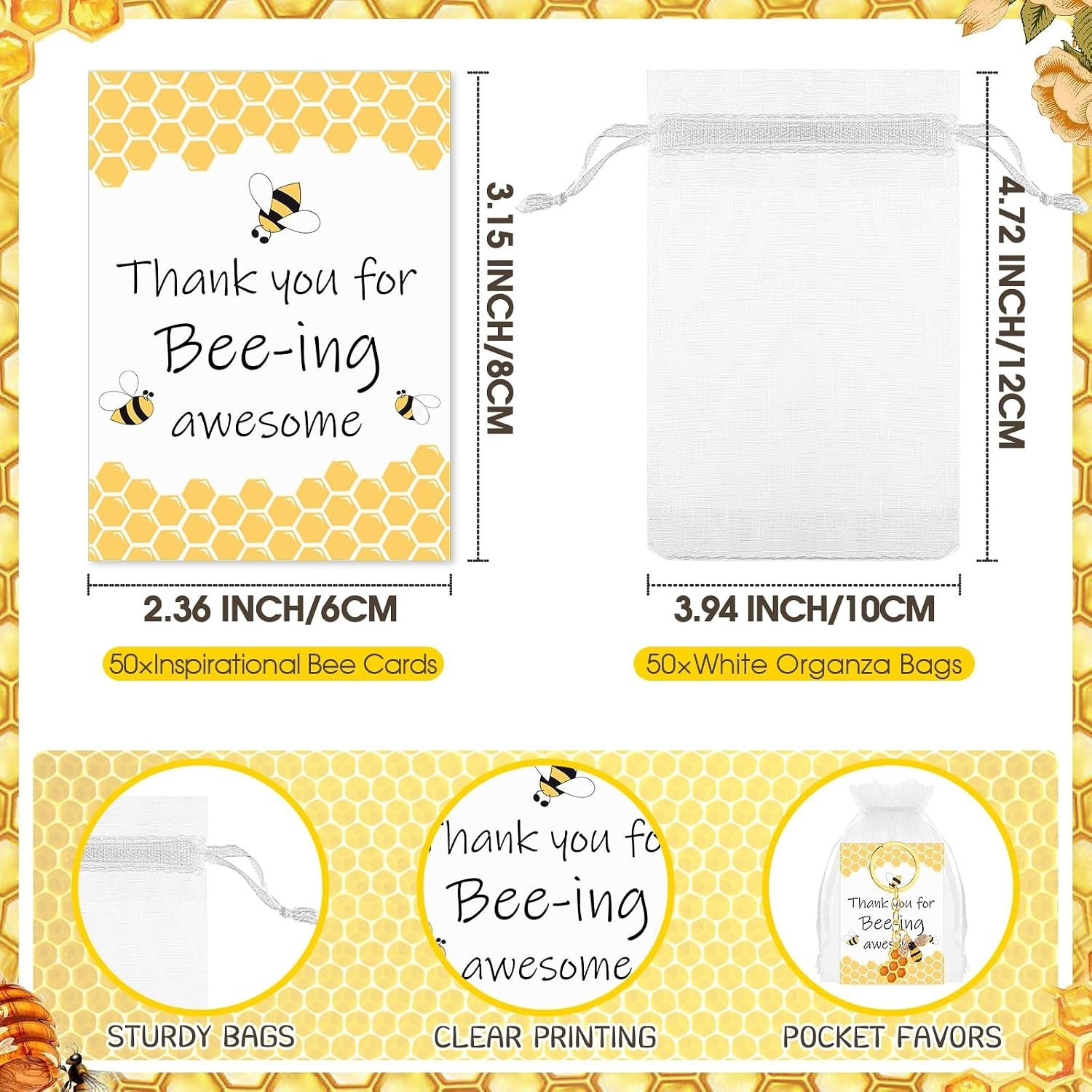 Employee Appreciation Bee Keychains Thank You Cards